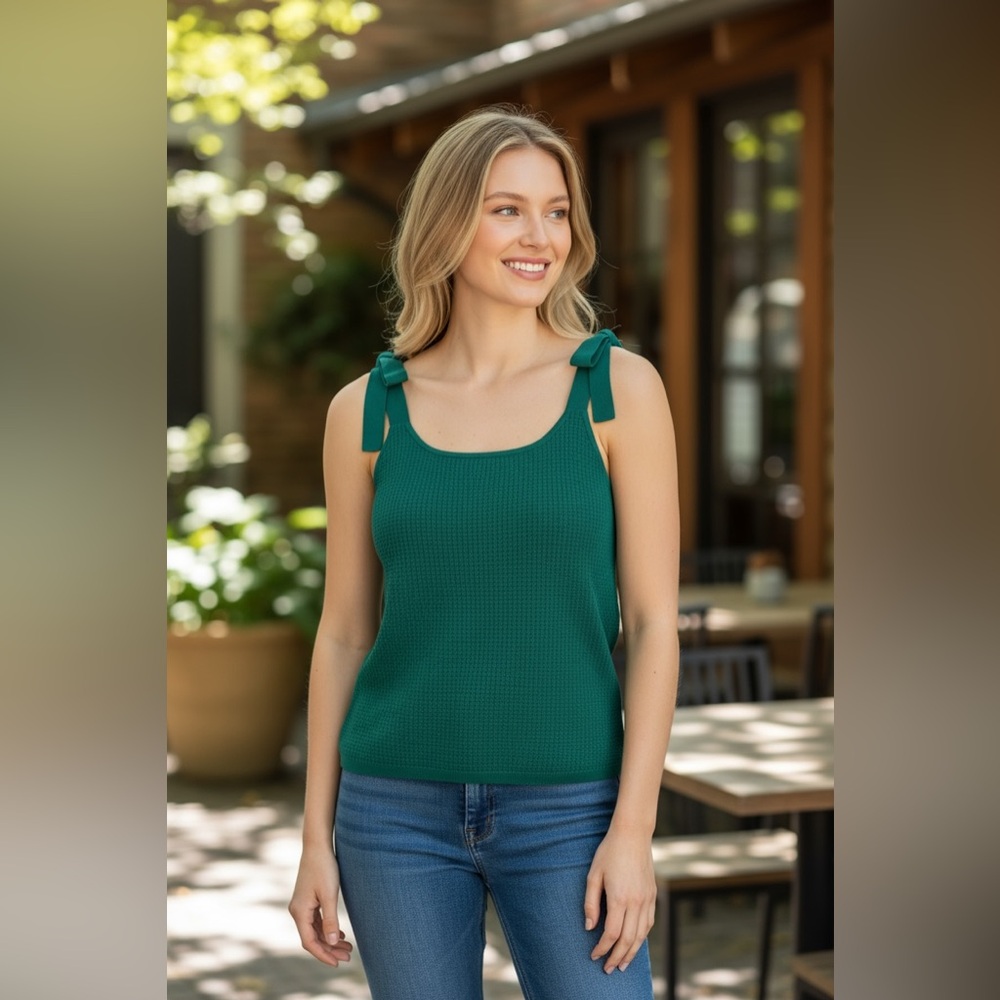 Ann Taylor Green Tank with Bow-Tie Shoulders. Size Medium.